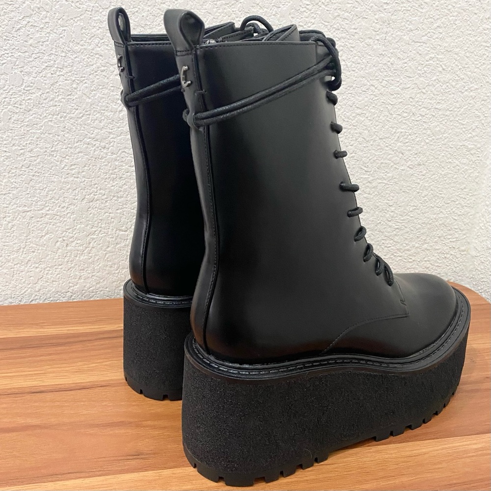 CIRCUS by Sam Edelman SLATER Black Faux Leather Lace-up Platform Combat Boots 8 - Picture 3 of 16